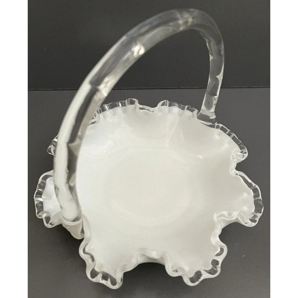 Fenton Silver Crest Milk Glass Basket Collectible White Ruffle Edge Vintage Gift